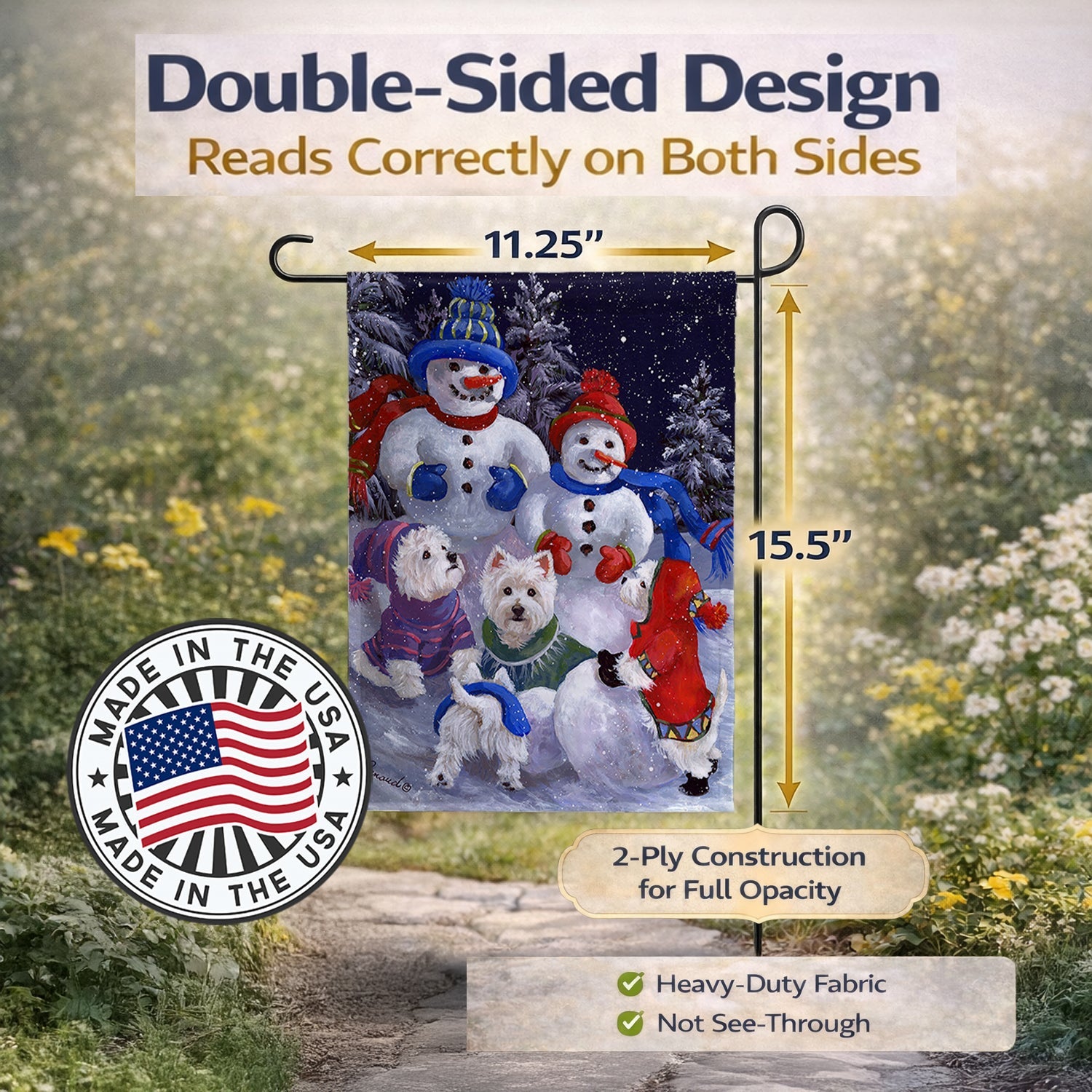 Westie Snowpeople Garden Flag Mailbox Decorative Yard Banner Outside Patio Artwork for Flower Beds, Garden Size, Multicolor