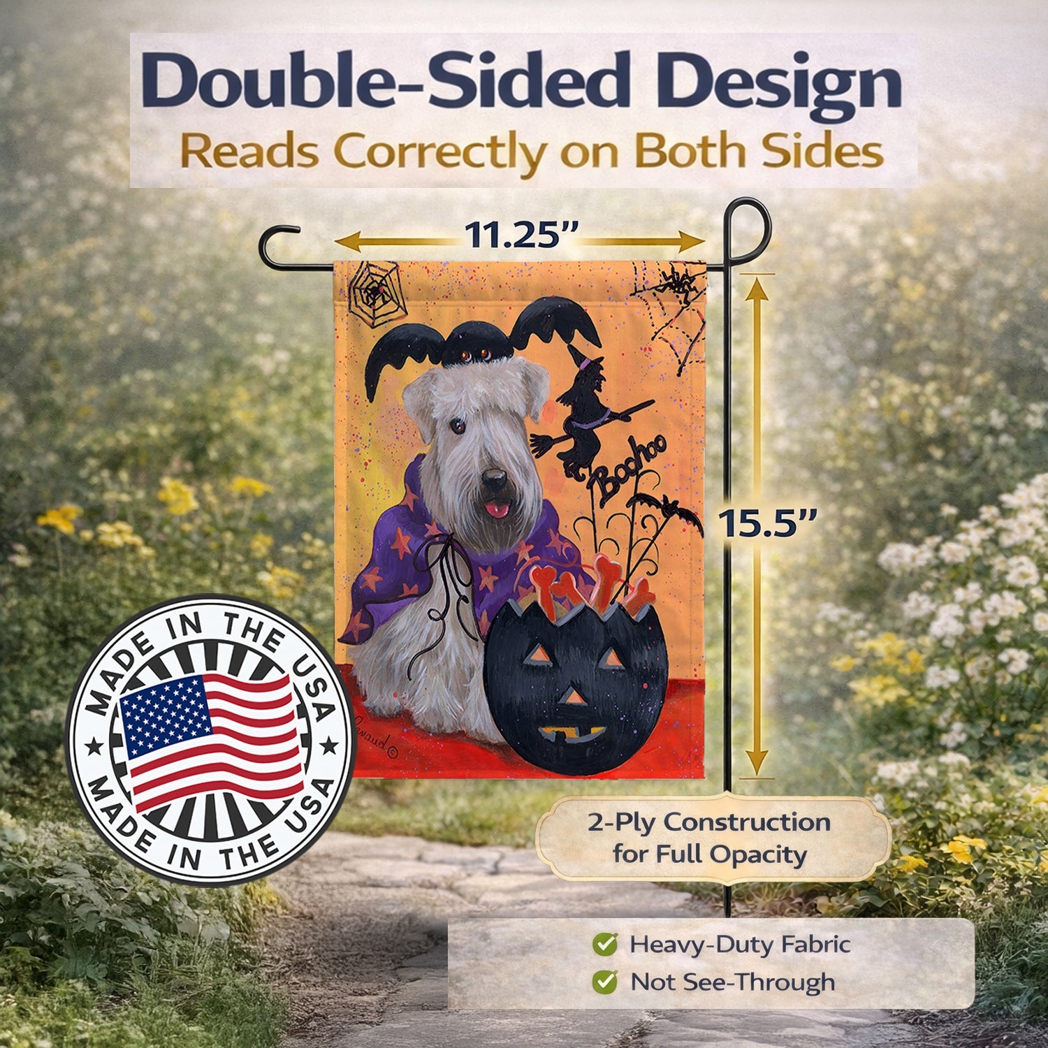 Wheaten Terrier Halloween Garden Flag Mailbox Decorative Yard Banner Outside Patio Artwork for Flower Beds, Garden Size, Multicolor