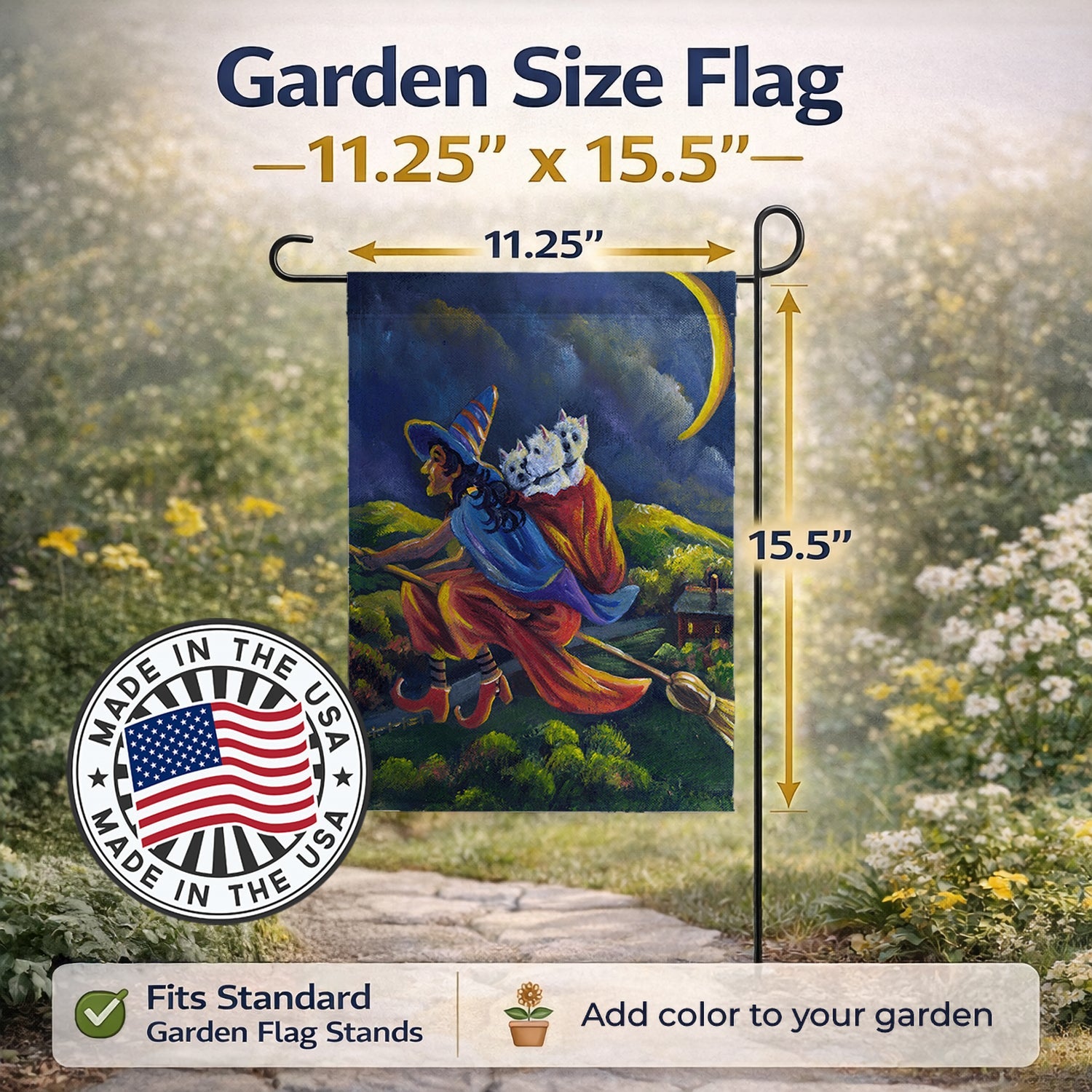 Westie Halloween Witch Garden Flag Mailbox Decorative Yard Banner Outside Patio Artwork for Flower Beds, Garden Size, Multicolor