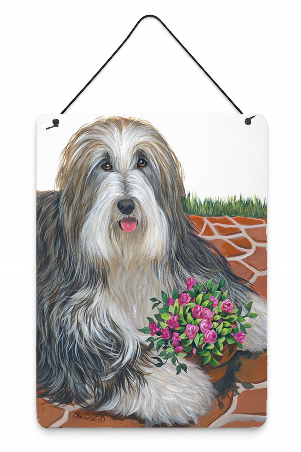 Bearded Collie Pot of Roses Wall or Door Hanging Prints Aluminum Metal Sign Kitchen Wall Bar Bathroom Plaque Home Decor Front Door Plaque, 12x16, Multicolor