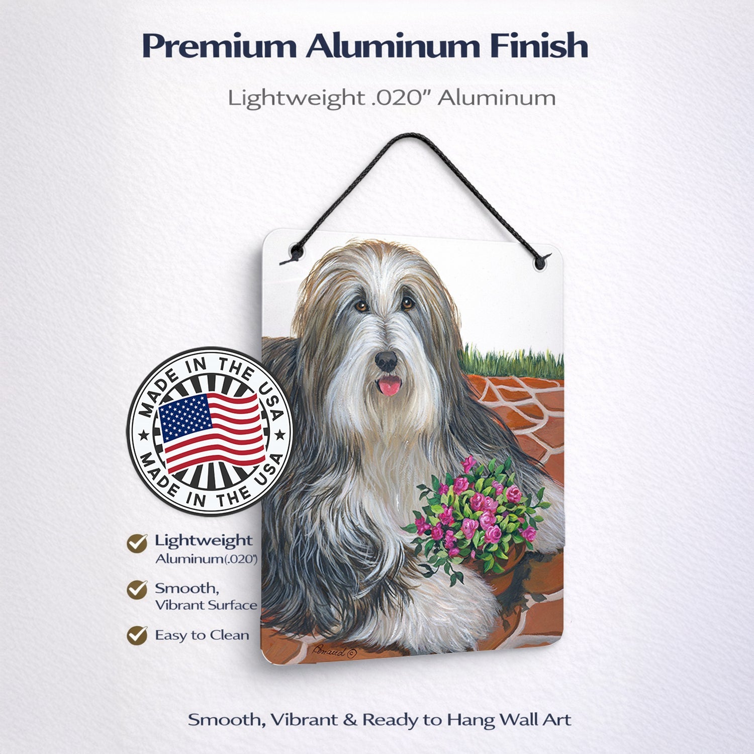 Bearded Collie Pot of Roses Wall or Door Hanging Prints Aluminum Metal Sign Kitchen Wall Bar Bathroom Plaque Home Decor Front Door Plaque, 12x16, Multicolor