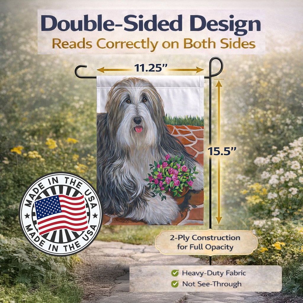 Bearded Collie Pot of Roses Garden Flag Mailbox Decorative Yard Banner Outside Patio Artwork for Flower Beds, Garden Size, Multicolor
