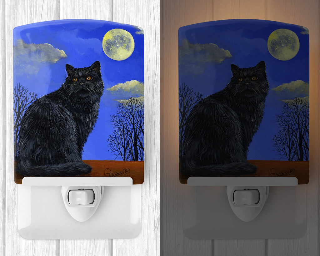 Black Cat Hocus Pocus Halloween Ceramic Night Light Compact, UL-Certified, Ideal for Bedroom, Bathroom, Nursery, Hallway, Kitchen, 6x4x3, Multicolor