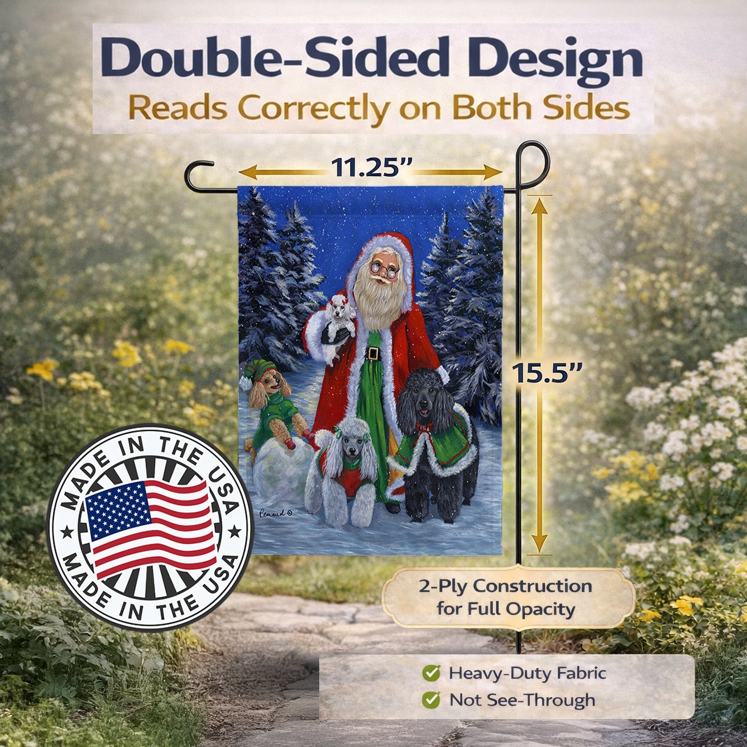 Poodle Christmas Santa Garden Flag Mailbox Decorative Yard Banner Outside Patio Artwork for Flower Beds, Garden Size, Multicolor