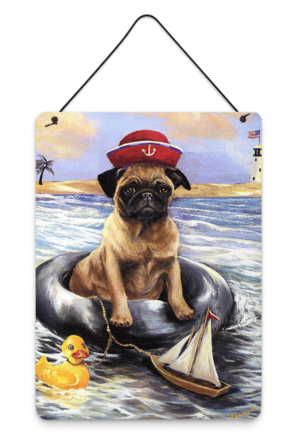 Pug Ahoy Sailor Wall or Door Hanging Prints Aluminum Metal Sign Kitchen Wall Bar Bathroom Plaque Home Decor Front Door Plaque, 12x16, Multicolor