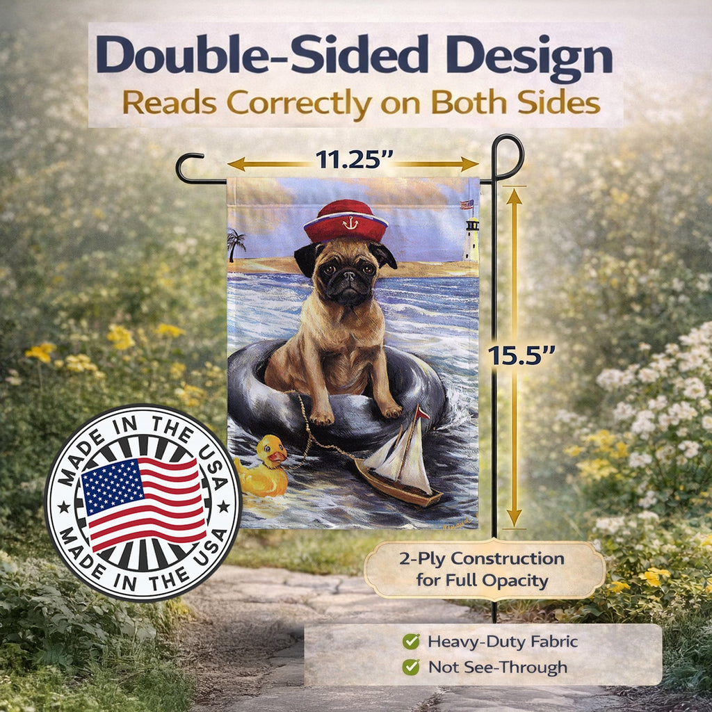 Pug Ahoy Sailor Garden Flag Mailbox Decorative Yard Banner Outside Patio Artwork for Flower Beds, Garden Size, Multicolor