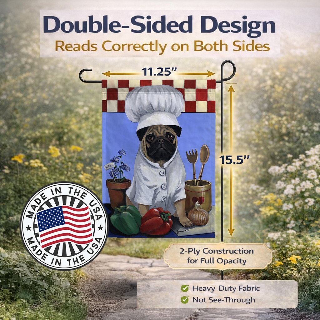 Pug Veggie Chef Garden Flag Mailbox Decorative Yard Banner Outside Patio Artwork for Flower Beds, Garden Size, Multicolor