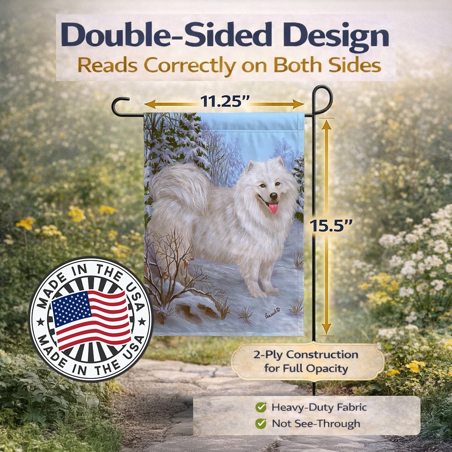 Samoyed Happiness Garden Flag Mailbox Decorative Yard Banner Outside Patio Artwork for Flower Beds, Garden Size, Multicolor
