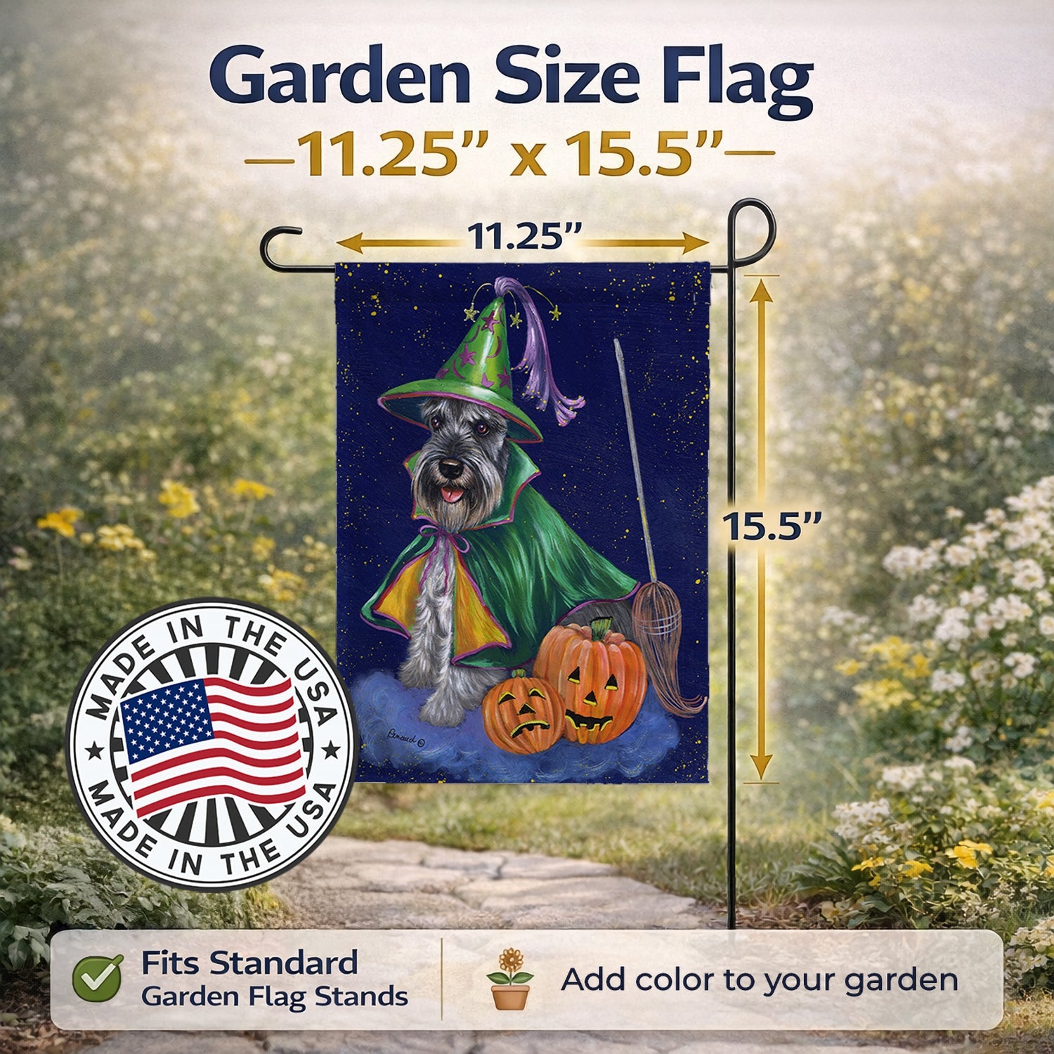 Schnauzer Halloween Good Witch Garden Flag Mailbox Decorative Yard Banner Outside Patio Artwork for Flower Beds, Garden Size, Multicolor
