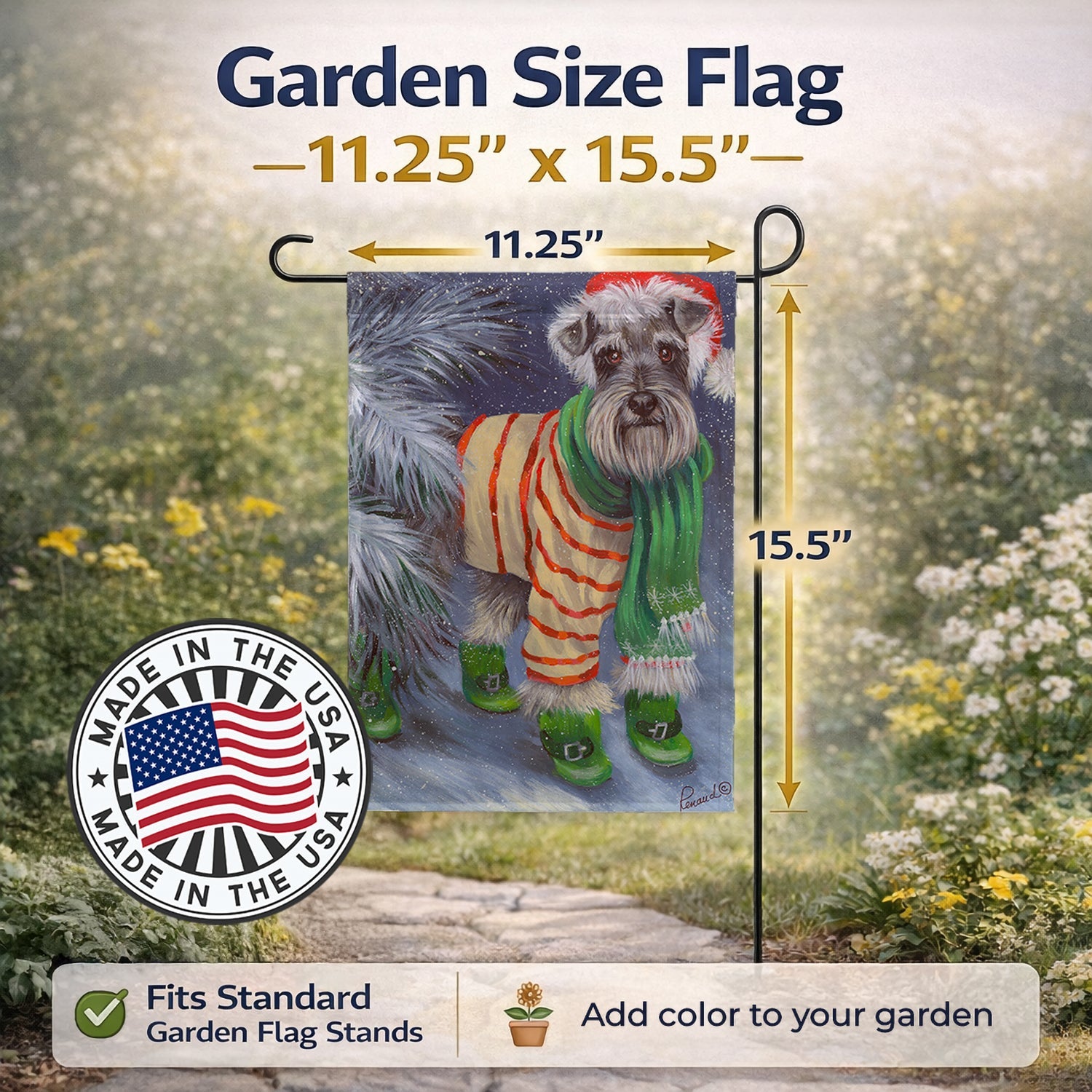 Schnauzer Christmas Green Boots Garden Flag Mailbox Decorative Yard Banner Outside Patio Artwork for Flower Beds, Garden Size, Multicolor