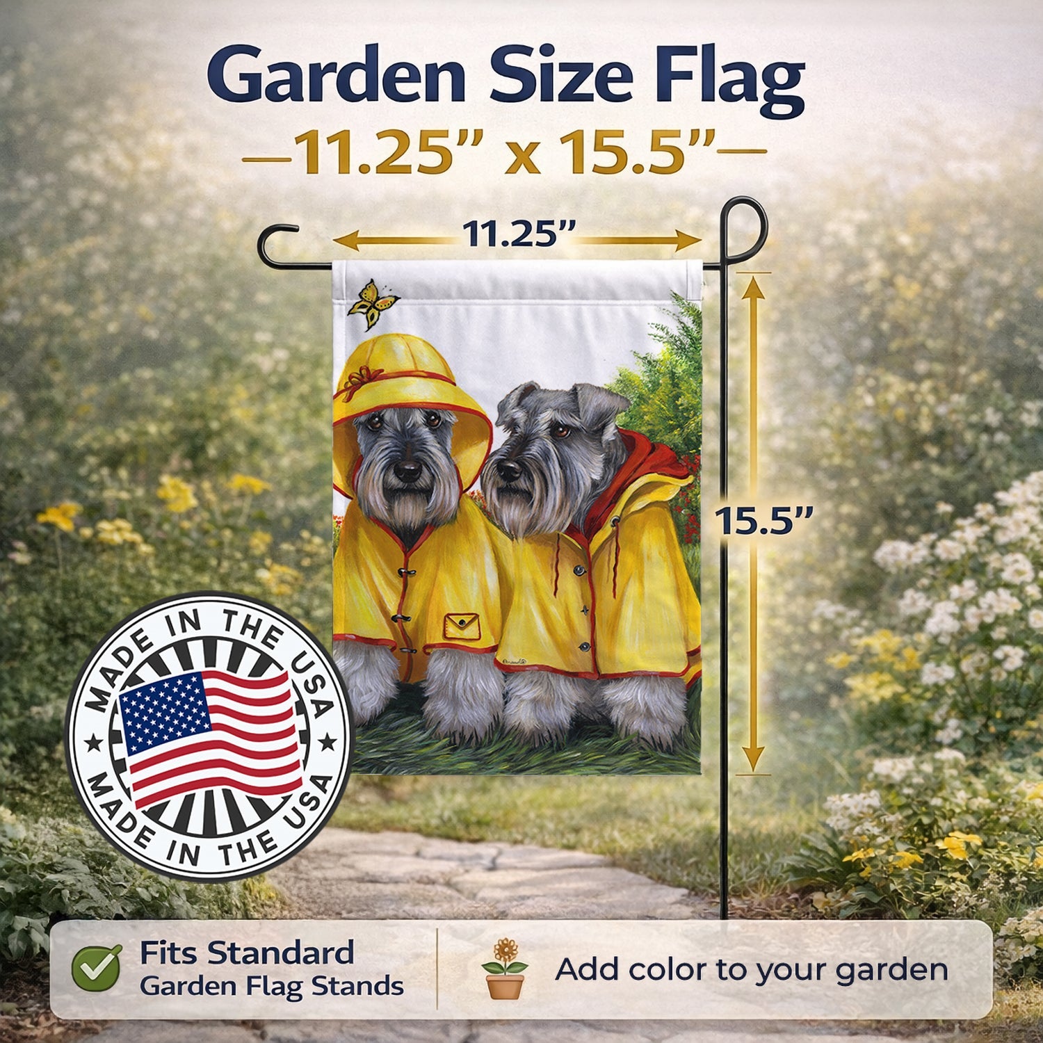 Schnauzer Rain Gear Garden Flag Mailbox Decorative Yard Banner Outside Patio Artwork for Flower Beds, Garden Size, Multicolor