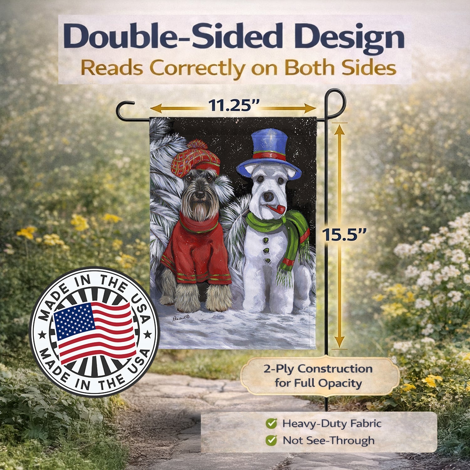 Schnauzer Christmas Snow Dog Garden Flag Mailbox Decorative Yard Banner Outside Patio Artwork for Flower Beds, Garden Size, Multicolor