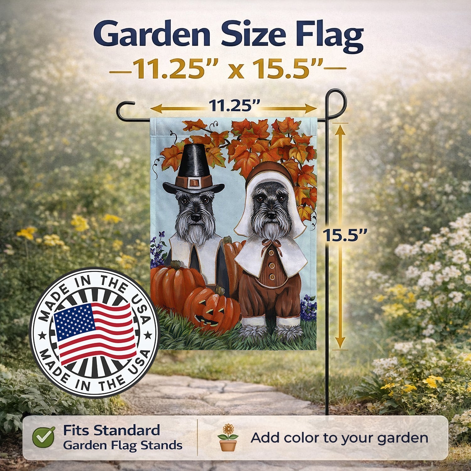 Schnauzer Thanksgiving Pilgrims Garden Flag Mailbox Decorative Yard Banner Outside Patio Artwork for Flower Beds, Garden Size, Multicolor
