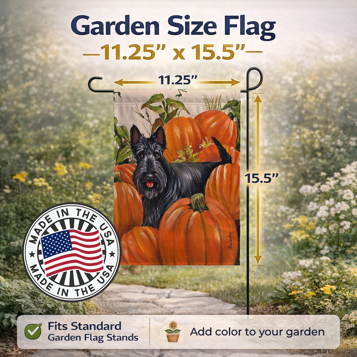 Scottish Terrier Scottie Pumpkins Garden Flag Mailbox Decorative Yard Banner Outside Patio Artwork for Flower Beds, Garden Size, Multicolor