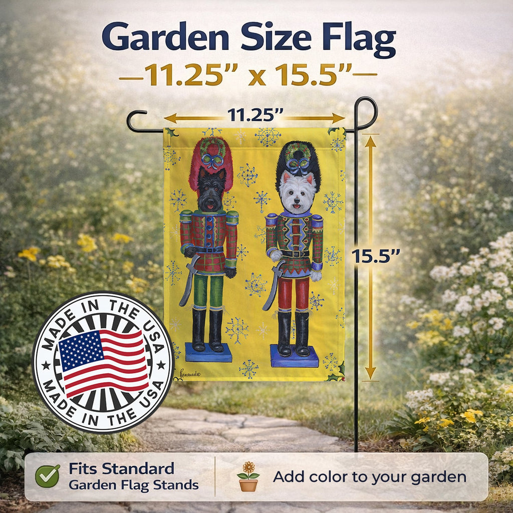 Scottie and Westie Christmas Nutcrackers Garden Flag Mailbox Decorative Yard Banner Outside Patio Artwork for Flower Beds, Garden Size, Multicolor