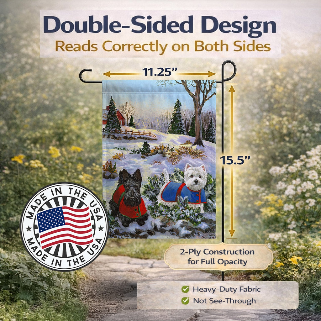 Scottie and Westie Christmas Pine Hill Garden Flag Mailbox Decorative Yard Banner Outside Patio Artwork for Flower Beds, Garden Size, Multicolor
