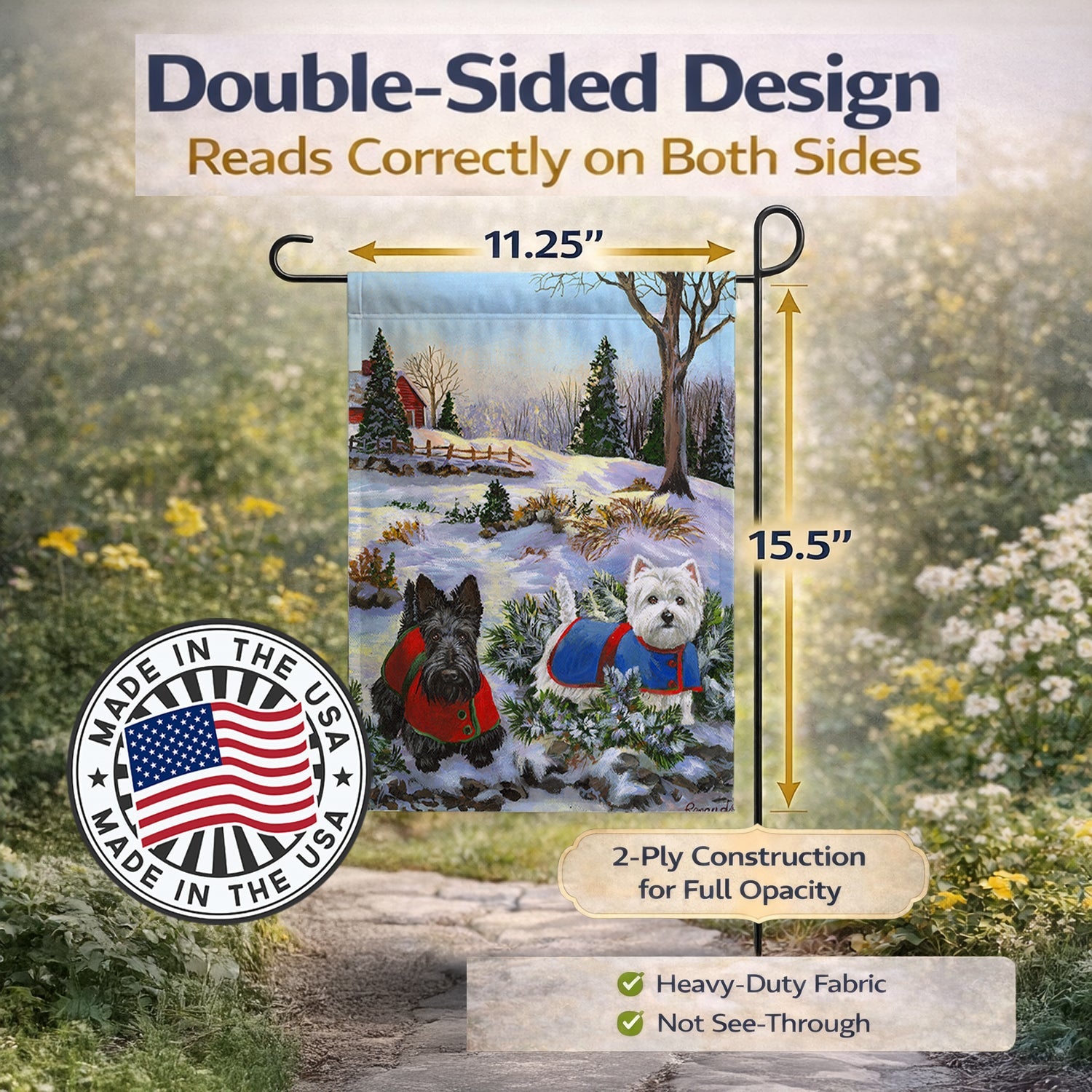 Scottie and Westie Christmas Pine Hill Garden Flag Mailbox Decorative Yard Banner Outside Patio Artwork for Flower Beds, Garden Size, Multicolor