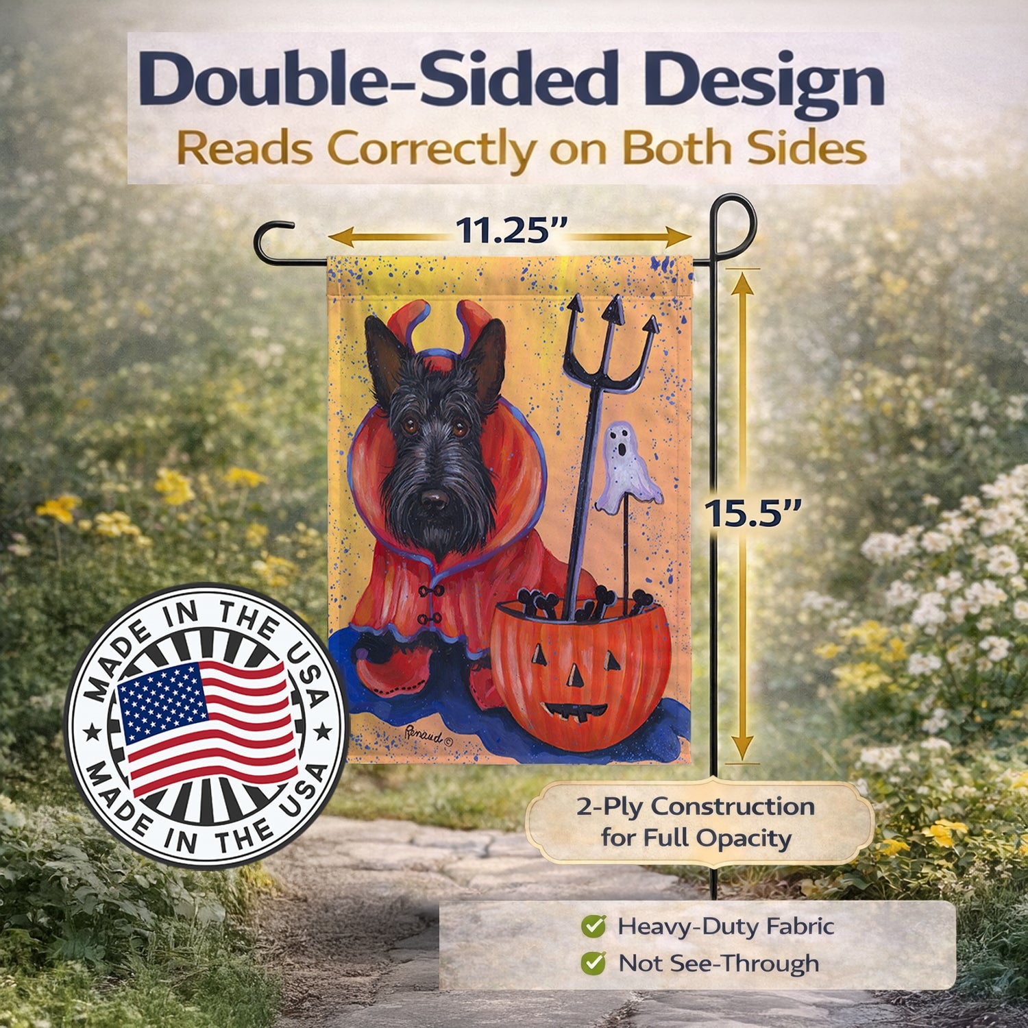 Scottie Boo Hoo Halloween Garden Flag Mailbox Decorative Yard Banner Outside Patio Artwork for Flower Beds, Garden Size, Multicolor