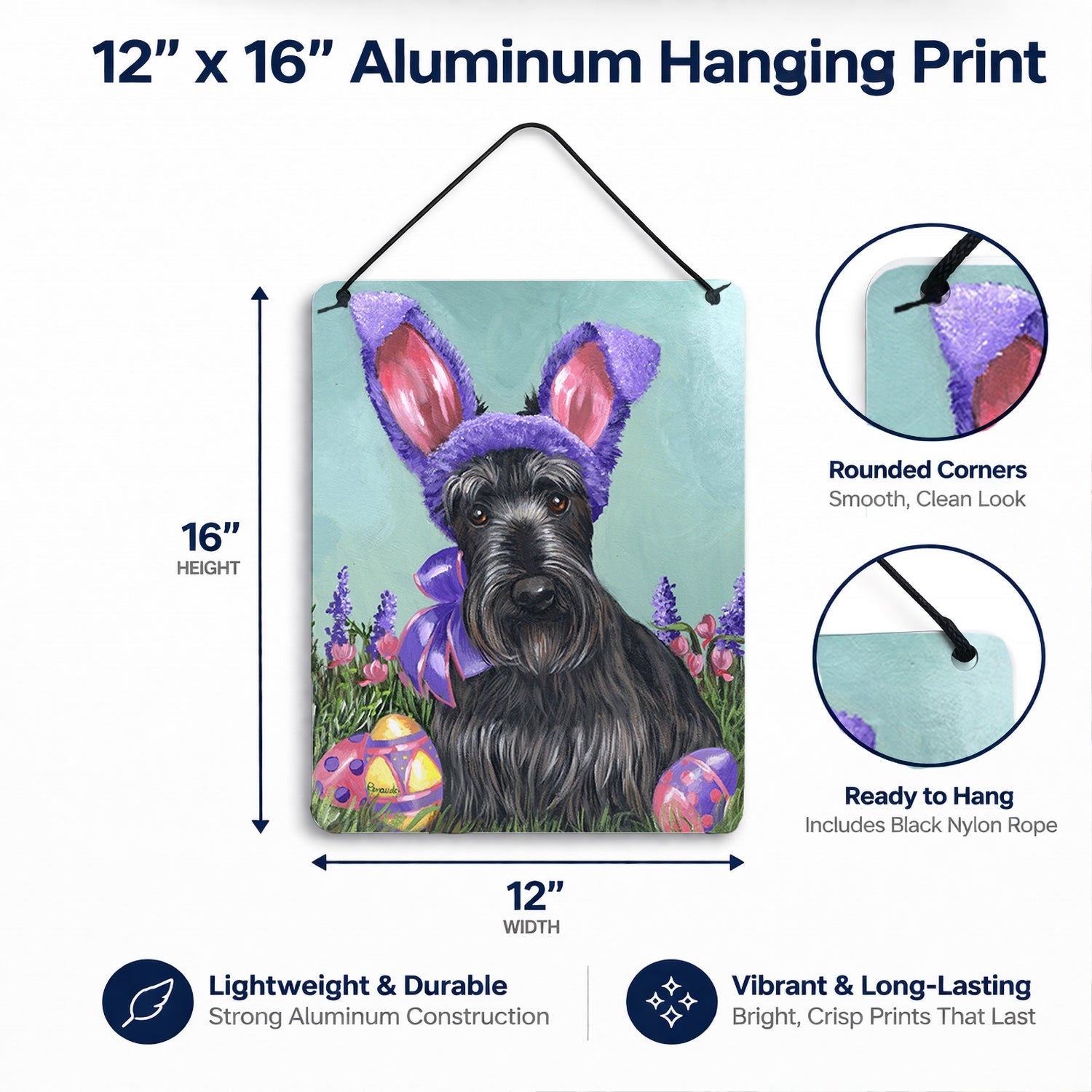 Scottie Easter Bunny Wall or Door Hanging Prints Aluminum Metal Sign Kitchen Wall Bar Bathroom Plaque Home Decor Front Door Plaque, 12x16, Multicolor