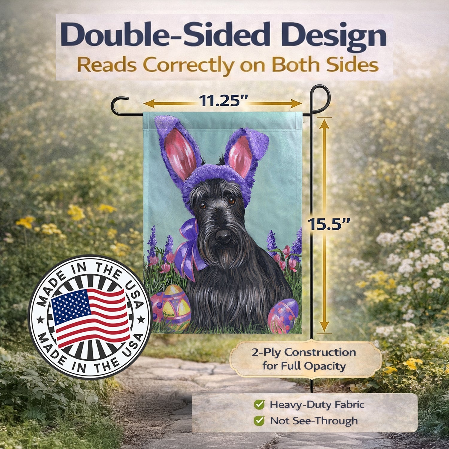 Scottie Easter Bunny Garden Flag Mailbox Decorative Yard Banner Outside Patio Artwork for Flower Beds, Garden Size, Multicolor
