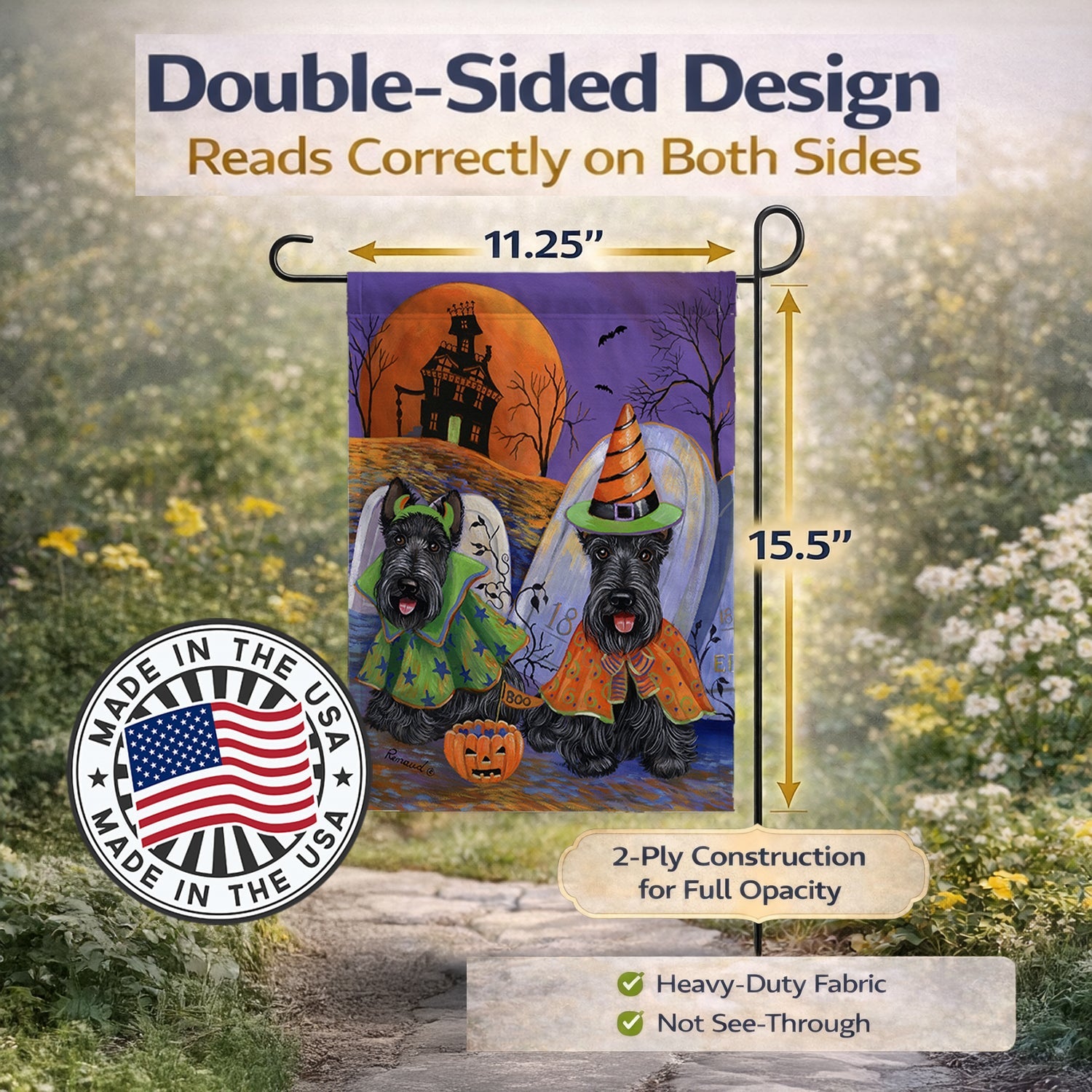 Scottie Halloween Haunted House Garden Flag Mailbox Decorative Yard Banner Outside Patio Artwork for Flower Beds, Garden Size, Multicolor