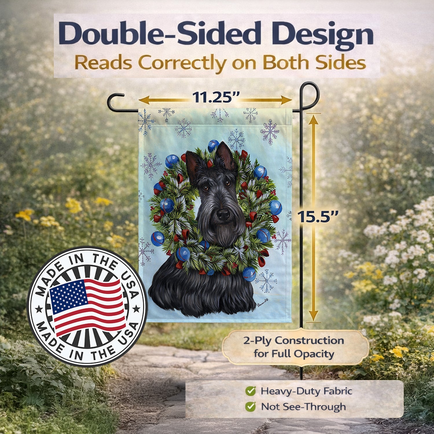 Scottie Christmas Snowflake Garden Flag Mailbox Decorative Yard Banner Outside Patio Artwork for Flower Beds, Garden Size, Multicolor