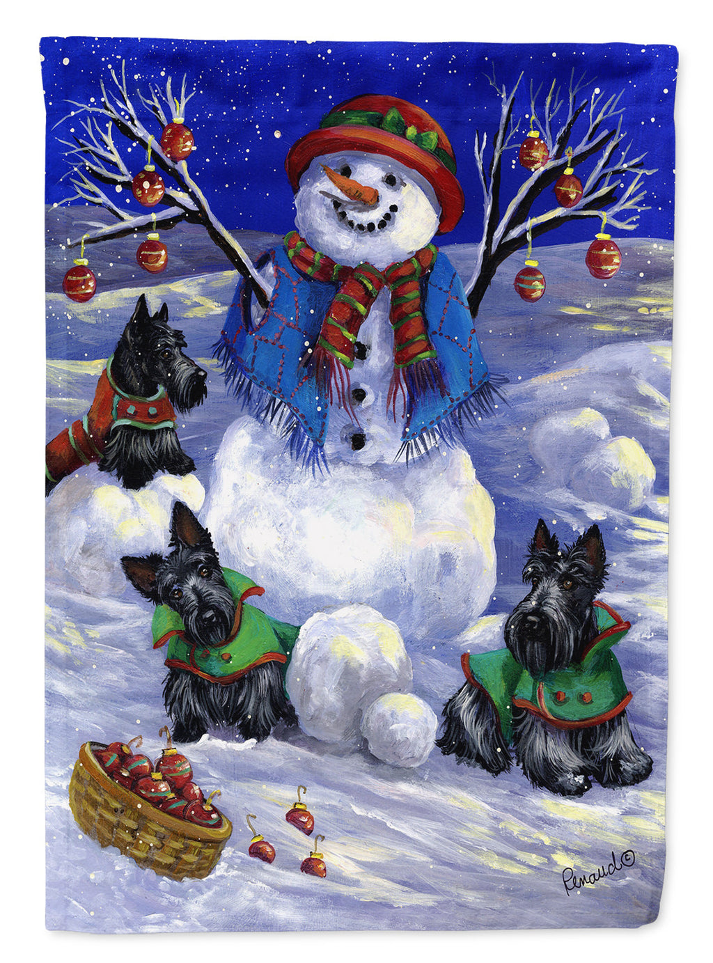 Scottie Christmas Snowman Garden Flag Mailbox Decorative Yard Banner Outside Patio Artwork for Flower Beds, Garden Size, Multicolor