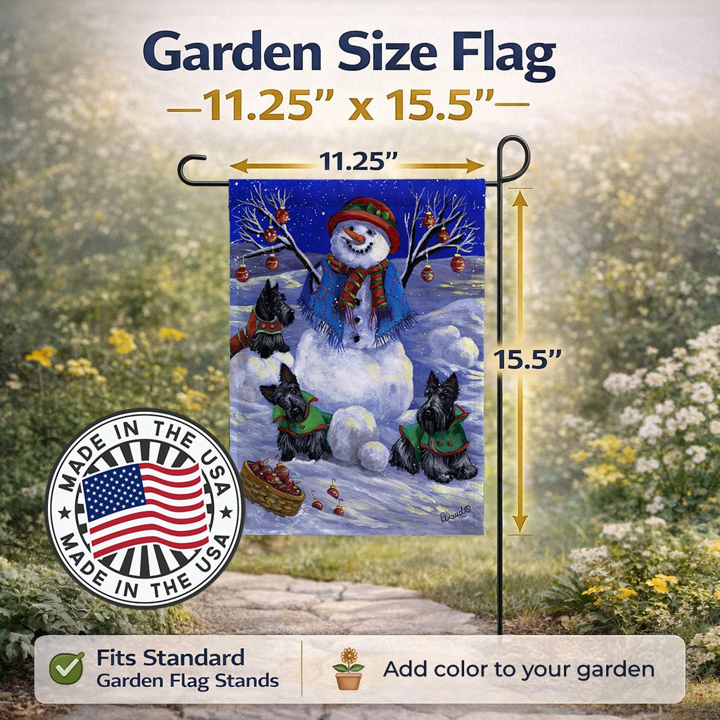 Scottie Christmas Snowman Garden Flag Mailbox Decorative Yard Banner Outside Patio Artwork for Flower Beds, Garden Size, Multicolor