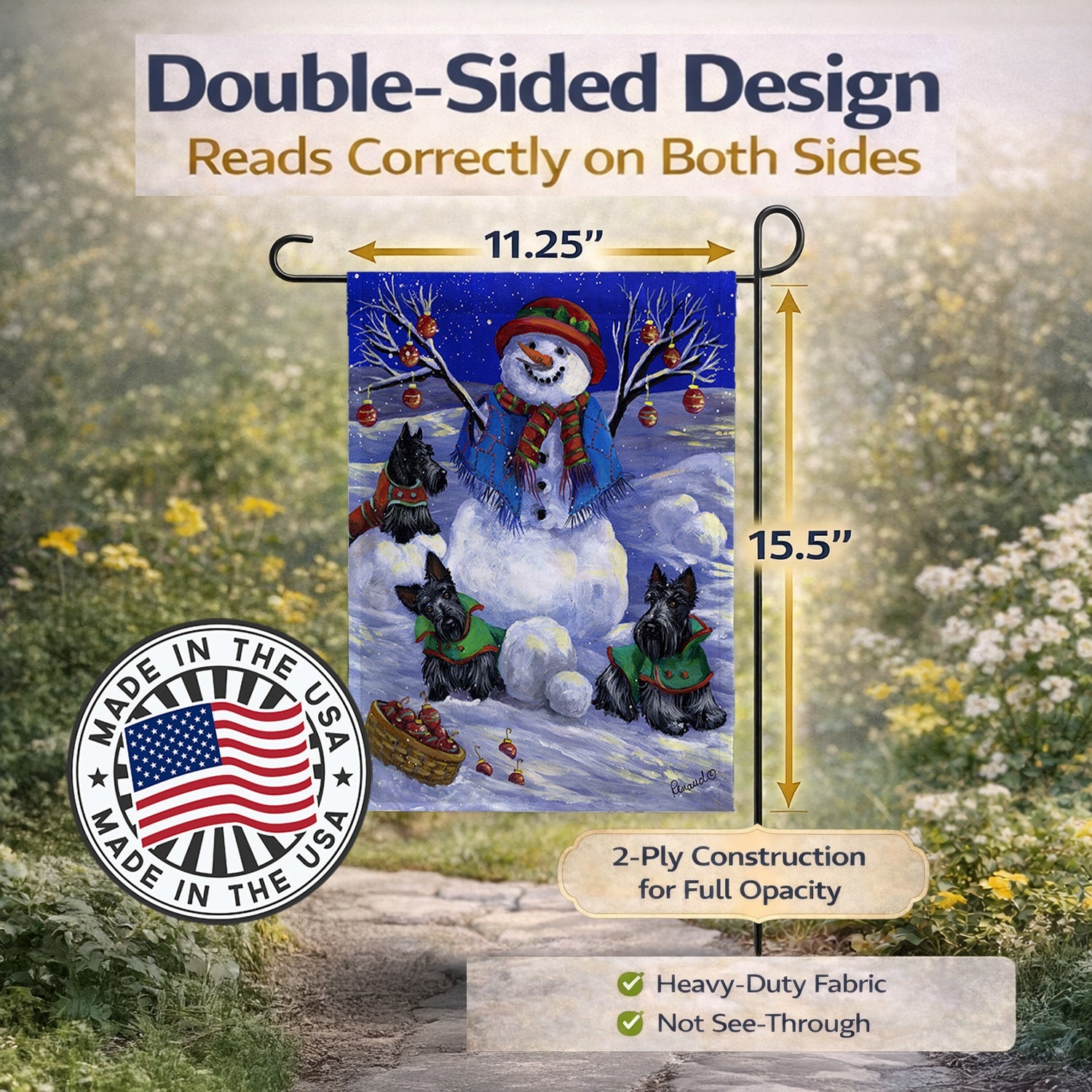 Scottie Christmas Snowman Garden Flag Mailbox Decorative Yard Banner Outside Patio Artwork for Flower Beds, Garden Size, Multicolor