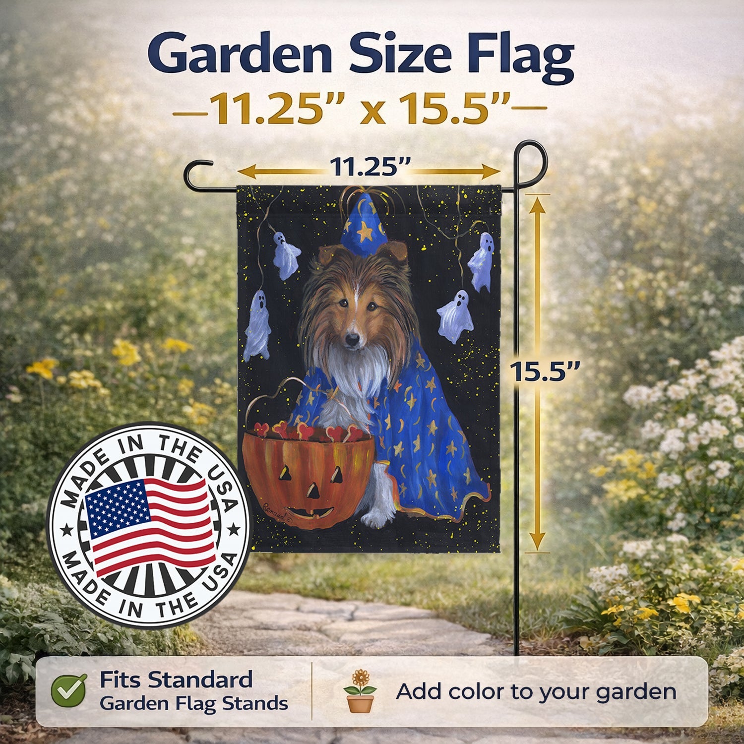 Sheltie Halloween Witch Garden Flag Mailbox Decorative Yard Banner Outside Patio Artwork for Flower Beds, Garden Size, Multicolor