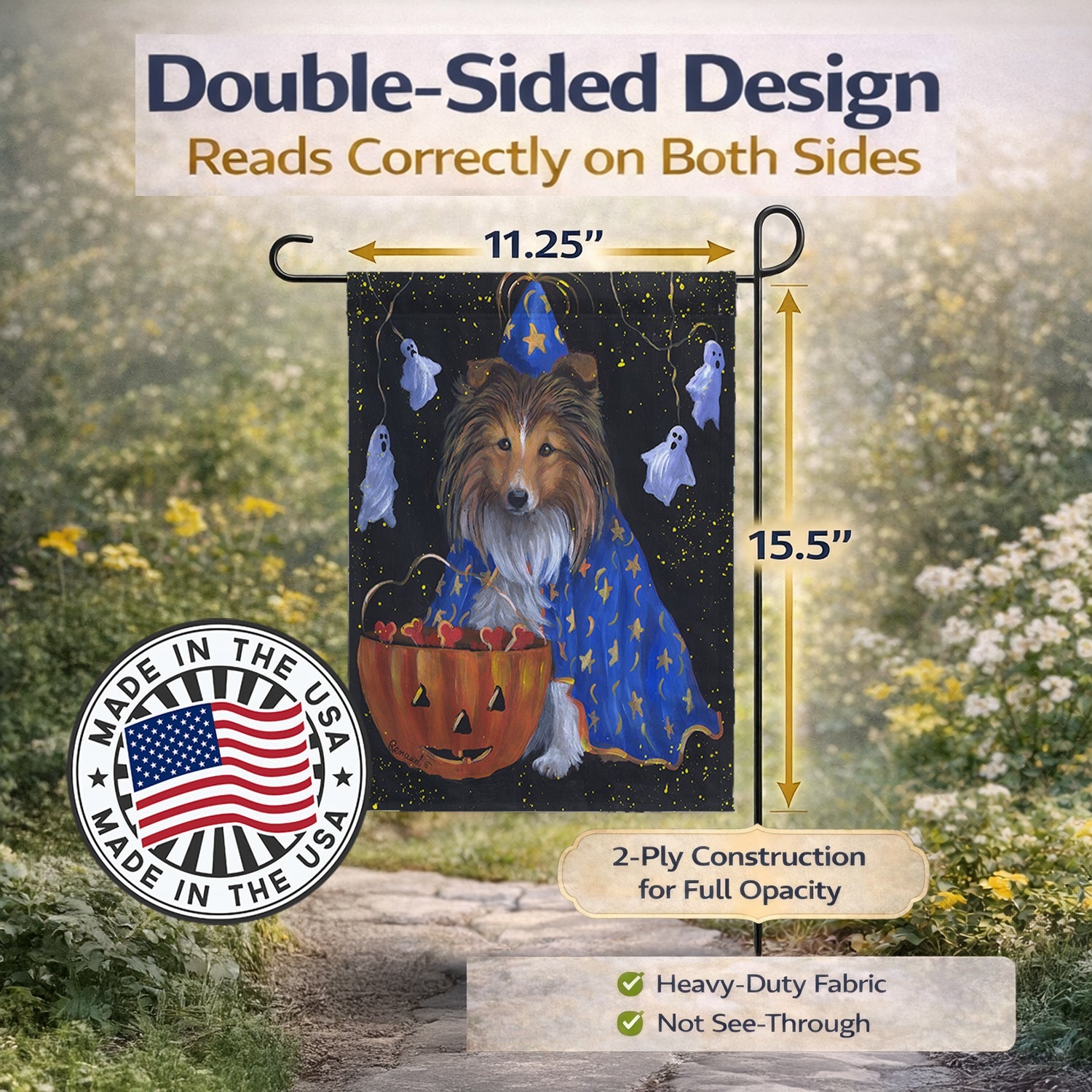 Sheltie Halloween Witch Garden Flag Mailbox Decorative Yard Banner Outside Patio Artwork for Flower Beds, Garden Size, Multicolor