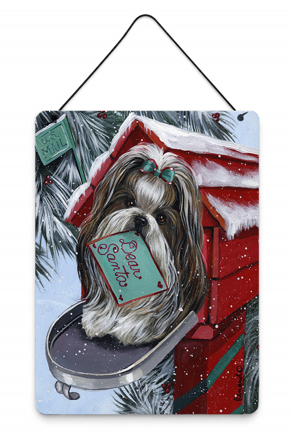 Shih Tzu Christmas Letter to Santa Wall or Door Hanging Prints Aluminum Metal Sign Kitchen Wall Bar Bathroom Plaque Home Decor Front Door Plaque, 12x16, Multicolor