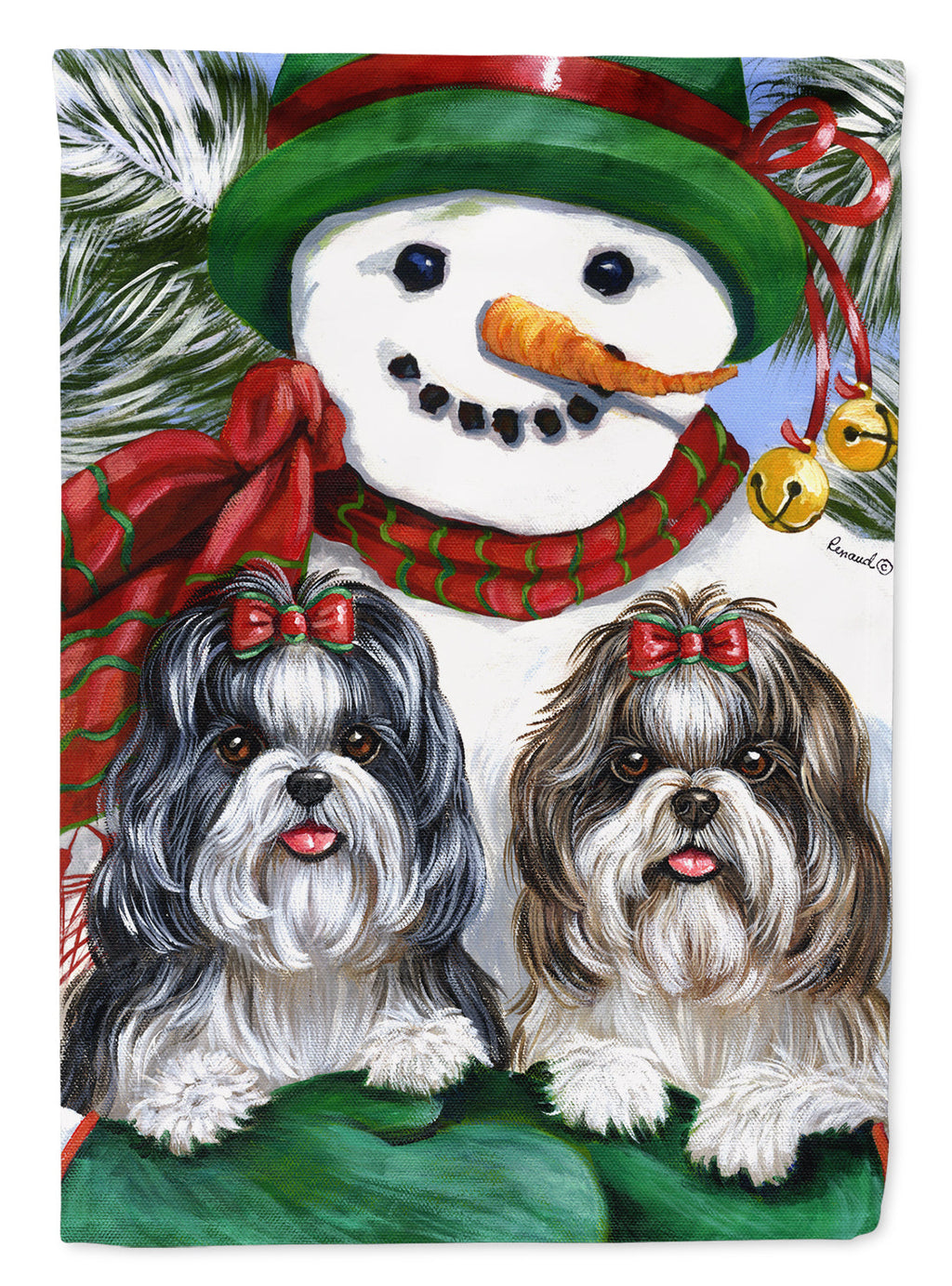 Shih Tzu Christmas Snowman Garden Flag Mailbox Decorative Yard Banner Outside Patio Artwork for Flower Beds, Garden Size, Multicolor