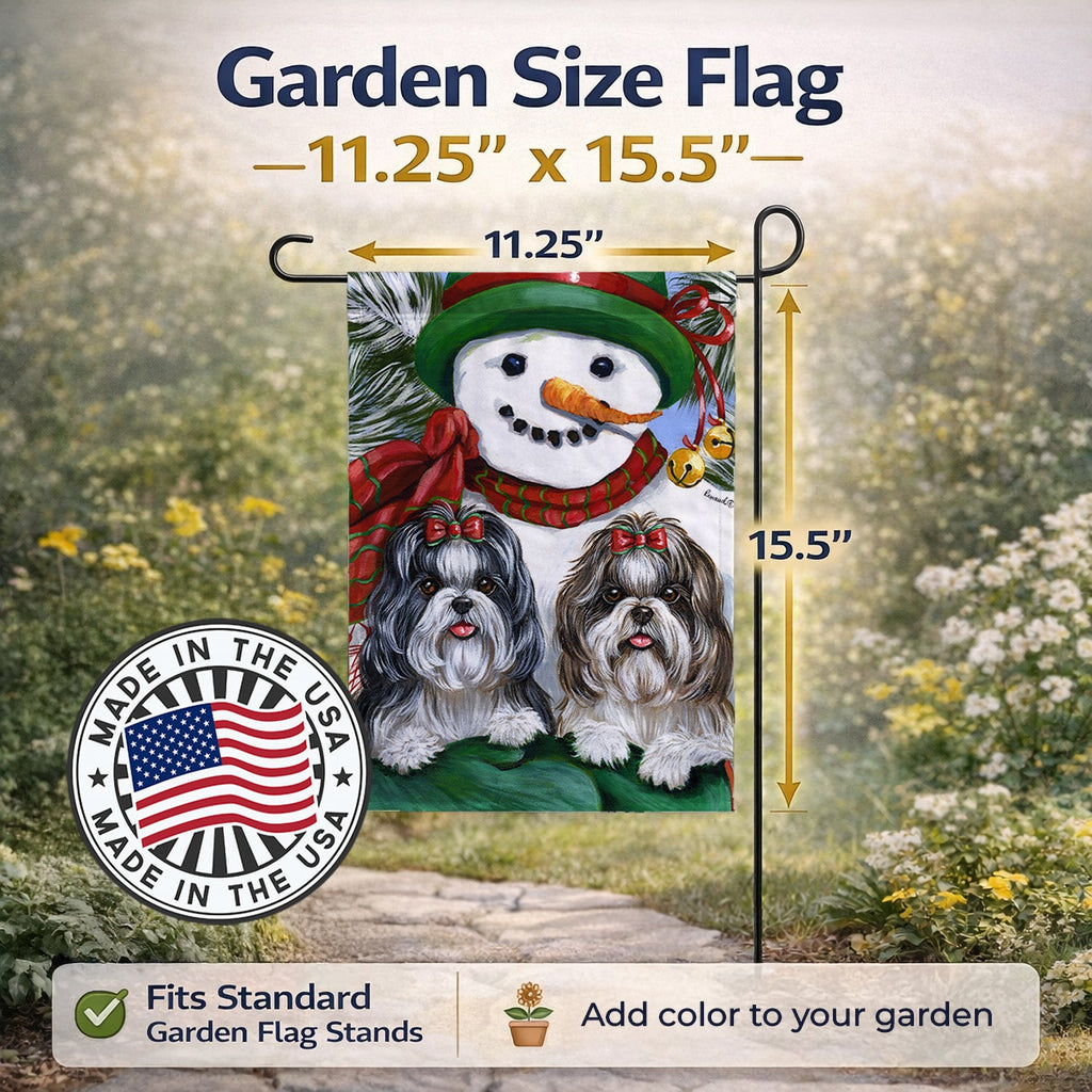 Shih Tzu Christmas Snowman Garden Flag Mailbox Decorative Yard Banner Outside Patio Artwork for Flower Beds, Garden Size, Multicolor