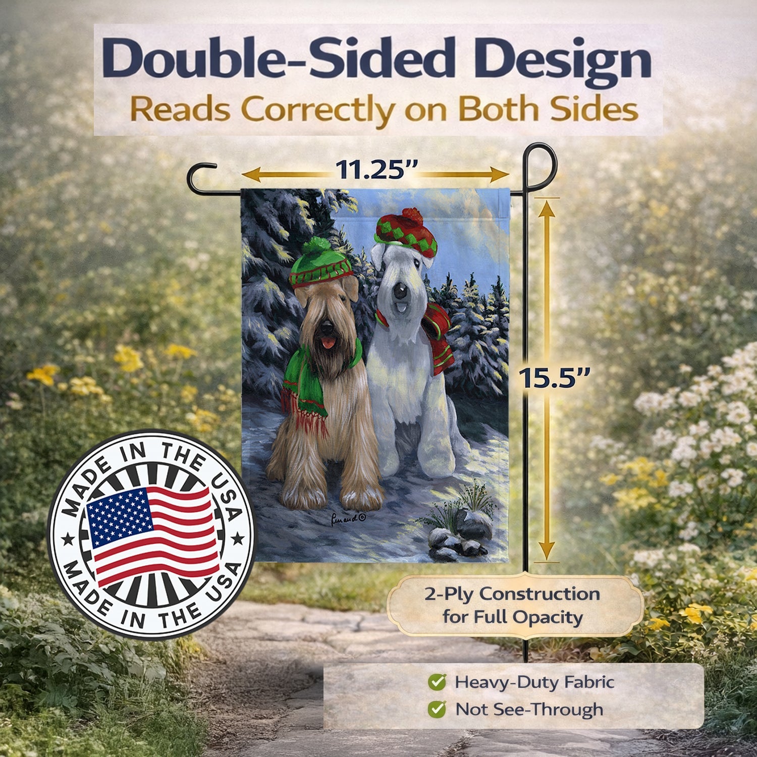 Wheaten Terrier Christmas Snowdog Garden Flag Mailbox Decorative Yard Banner Outside Patio Artwork for Flower Beds, Garden Size, Multicolor