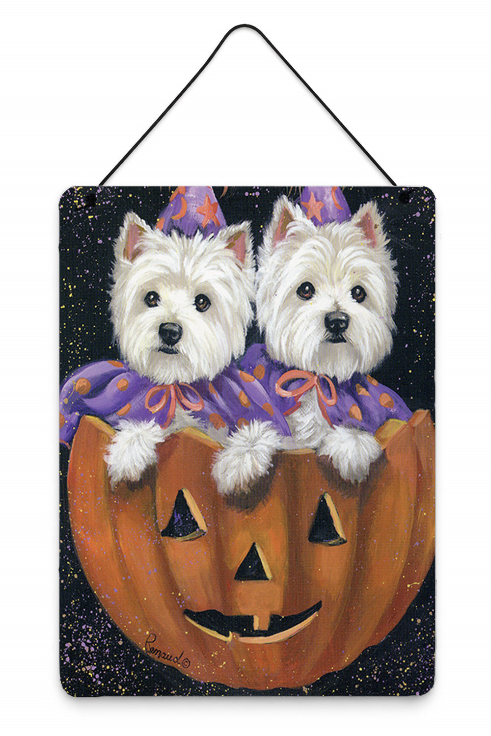 Westie Halloween Pumpkin Ride Wall or Door Hanging Prints Aluminum Metal Sign Kitchen Wall Bar Bathroom Plaque Home Decor Front Door Plaque, 12x16, Multicolor