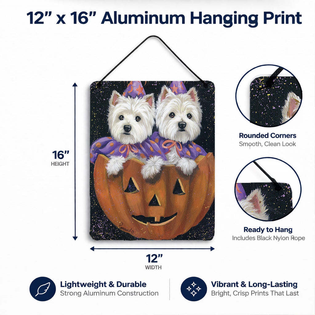 Westie Halloween Pumpkin Ride Wall or Door Hanging Prints Aluminum Metal Sign Kitchen Wall Bar Bathroom Plaque Home Decor Front Door Plaque, 12x16, Multicolor