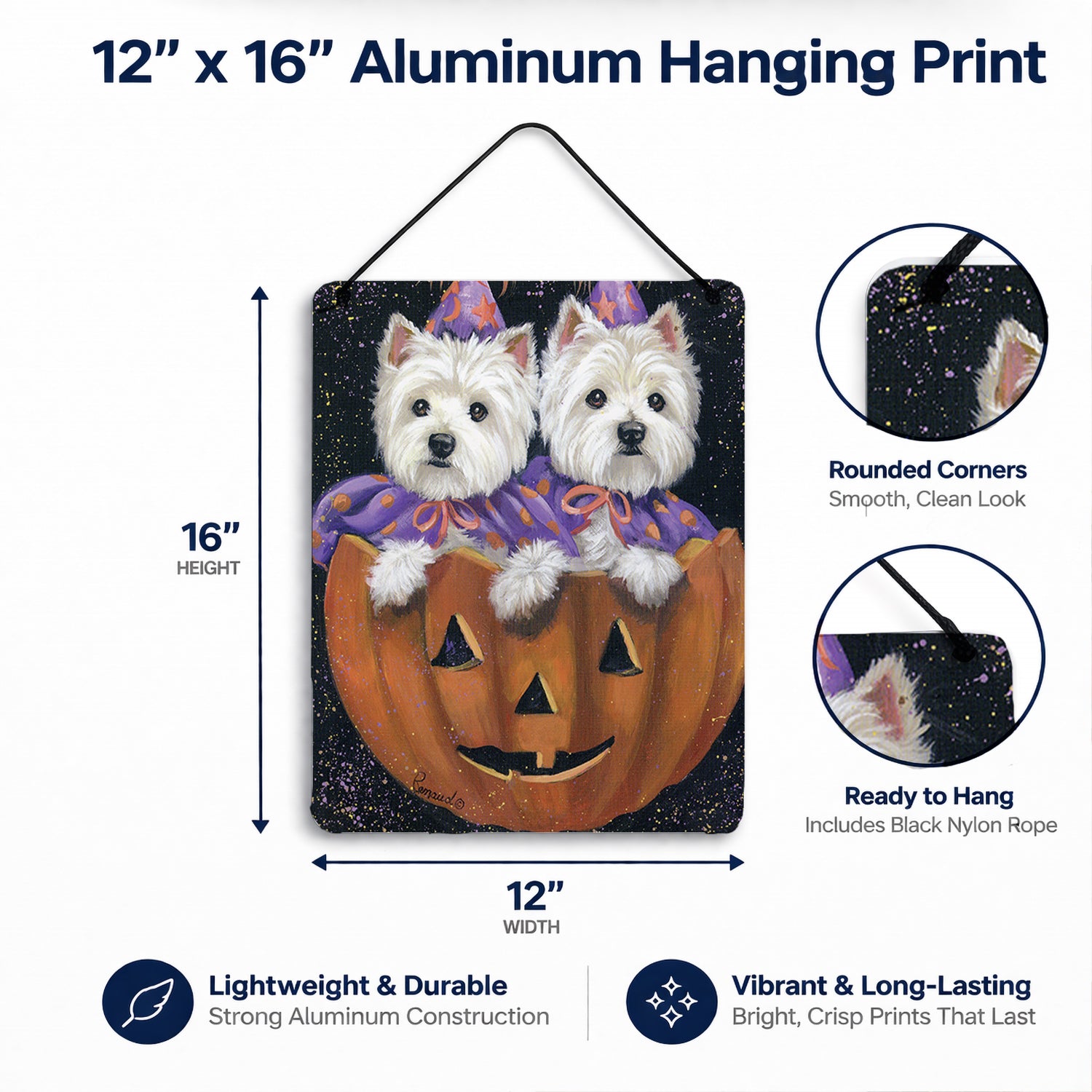 Westie Halloween Pumpkin Ride Wall or Door Hanging Prints Aluminum Metal Sign Kitchen Wall Bar Bathroom Plaque Home Decor Front Door Plaque, 12x16, Multicolor