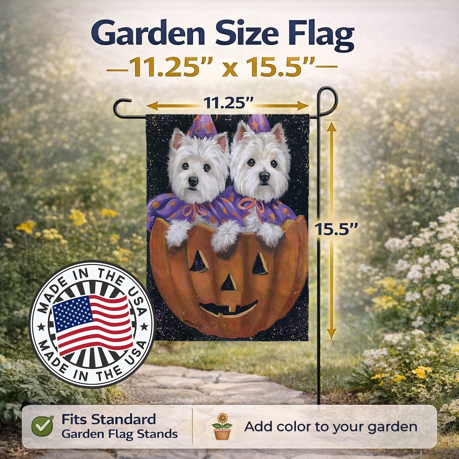 Westie Halloween Pumpkin Ride Garden Flag Mailbox Decorative Yard Banner Outside Patio Artwork for Flower Beds, Garden Size, Multicolor