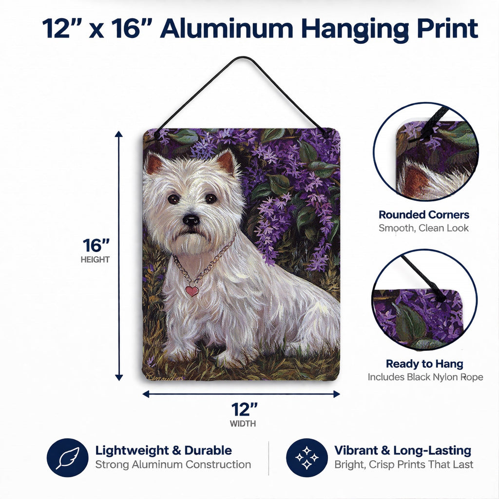 Westie Lily & Lilacs Wall or Door Hanging Prints Aluminum Metal Sign Kitchen Wall Bar Bathroom Plaque Home Decor Front Door Plaque, 12x16, Multicolor