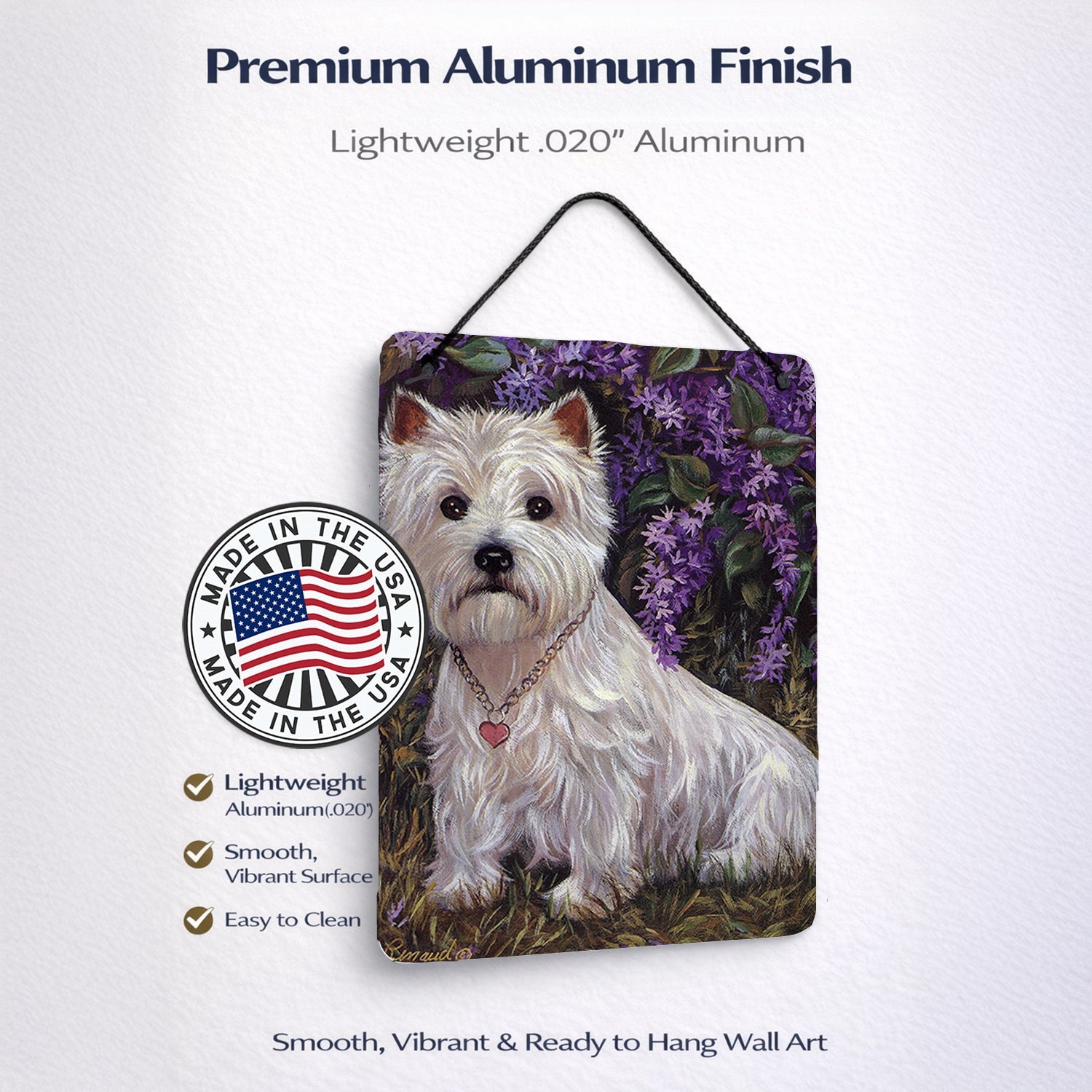 Westie Lily & Lilacs Wall or Door Hanging Prints Aluminum Metal Sign Kitchen Wall Bar Bathroom Plaque Home Decor Front Door Plaque, 12x16, Multicolor