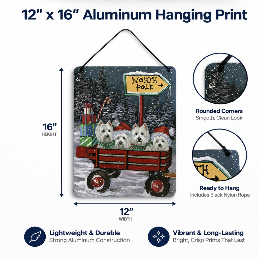 Westie Christmas Red Wagon Wall or Door Hanging Prints Aluminum Metal Sign Kitchen Wall Bar Bathroom Plaque Home Decor Front Door Plaque, 12x16, Multicolor