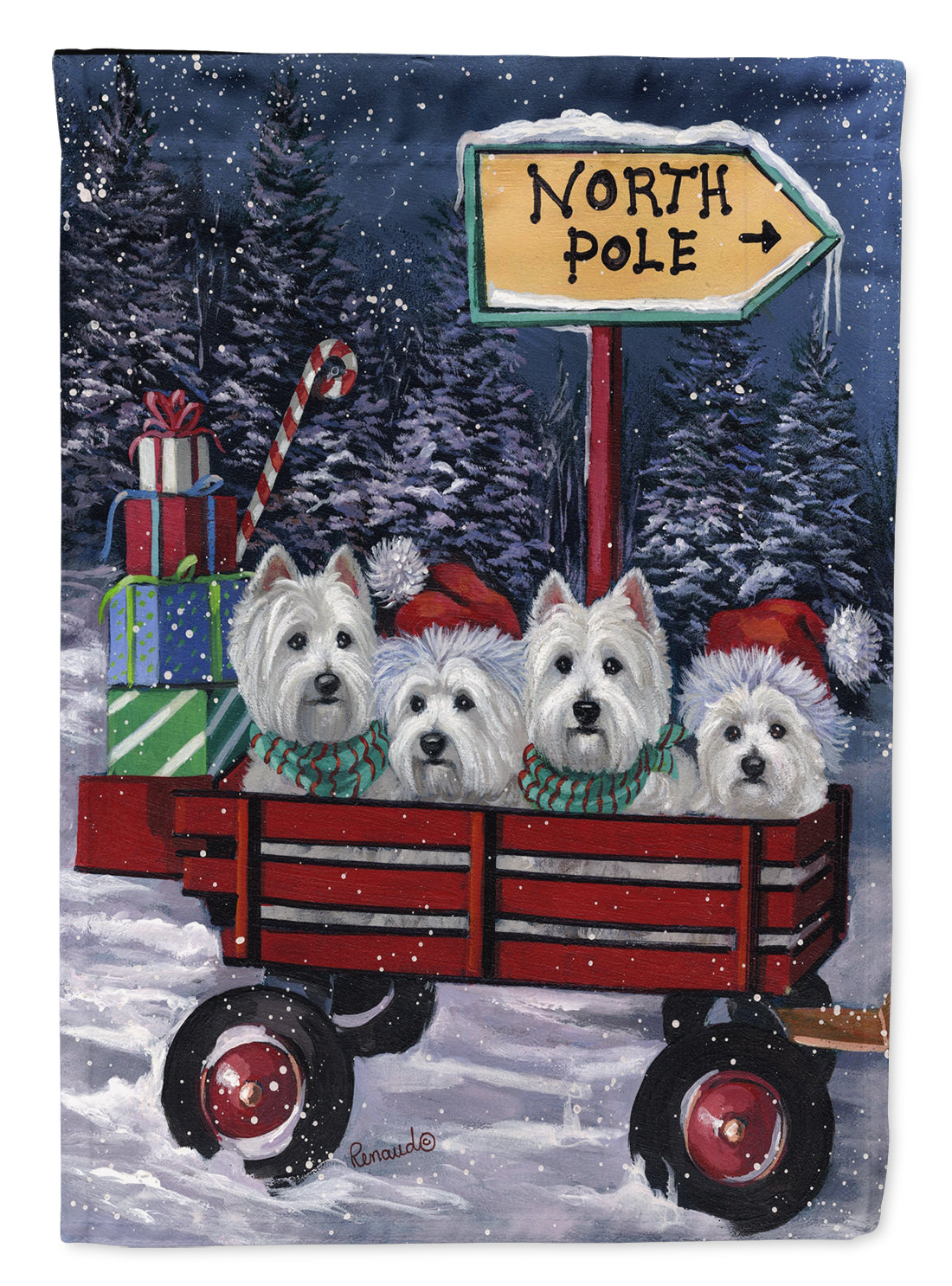 Westie Christmas Red Wagon Garden Flag Mailbox Decorative Yard Banner Outside Patio Artwork for Flower Beds, Garden Size, Multicolor