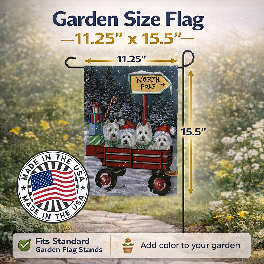 Westie Christmas Red Wagon Garden Flag Mailbox Decorative Yard Banner Outside Patio Artwork for Flower Beds, Garden Size, Multicolor