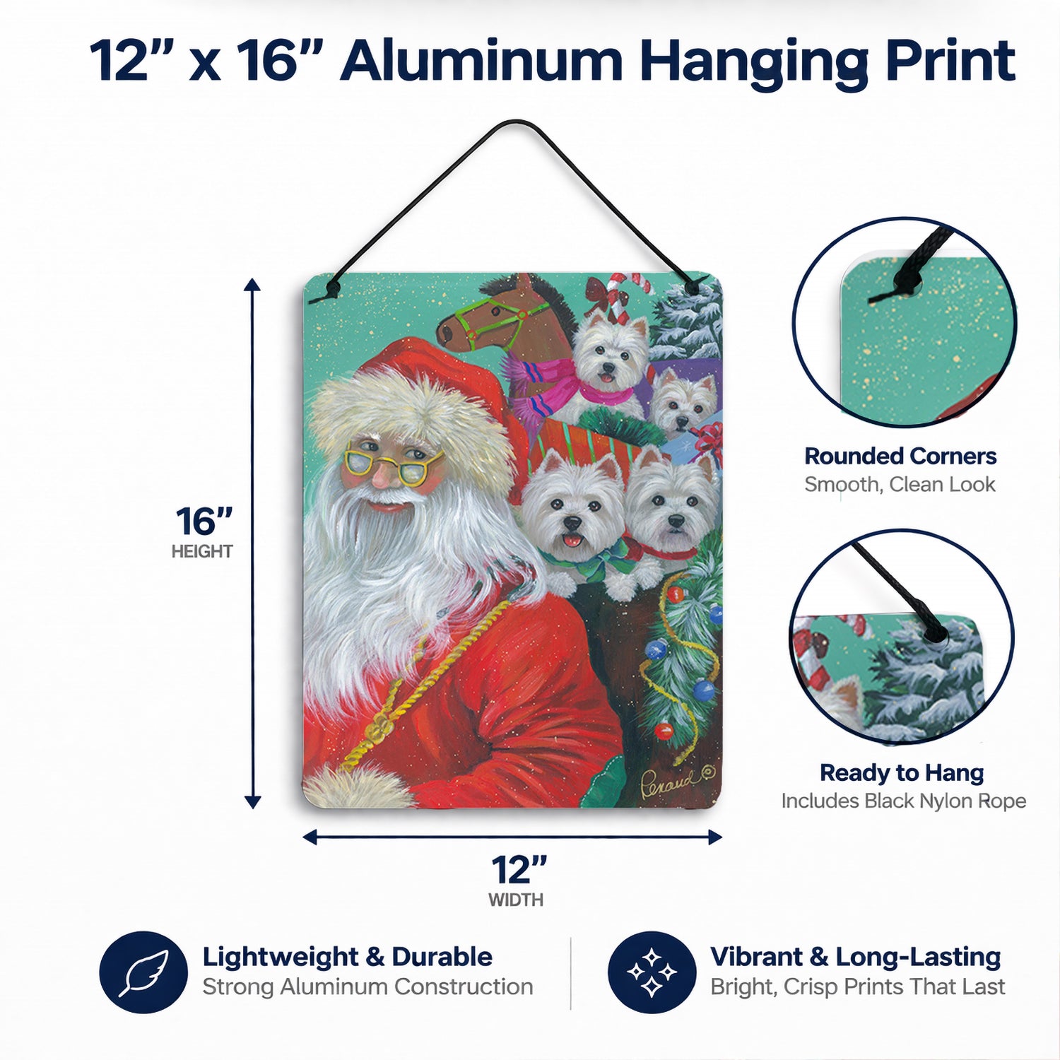 Westie Christmas Santa's Westies Wall or Door Hanging Prints Aluminum Metal Sign Kitchen Wall Bar Bathroom Plaque Home Decor Front Door Plaque, 12x16, Multicolor