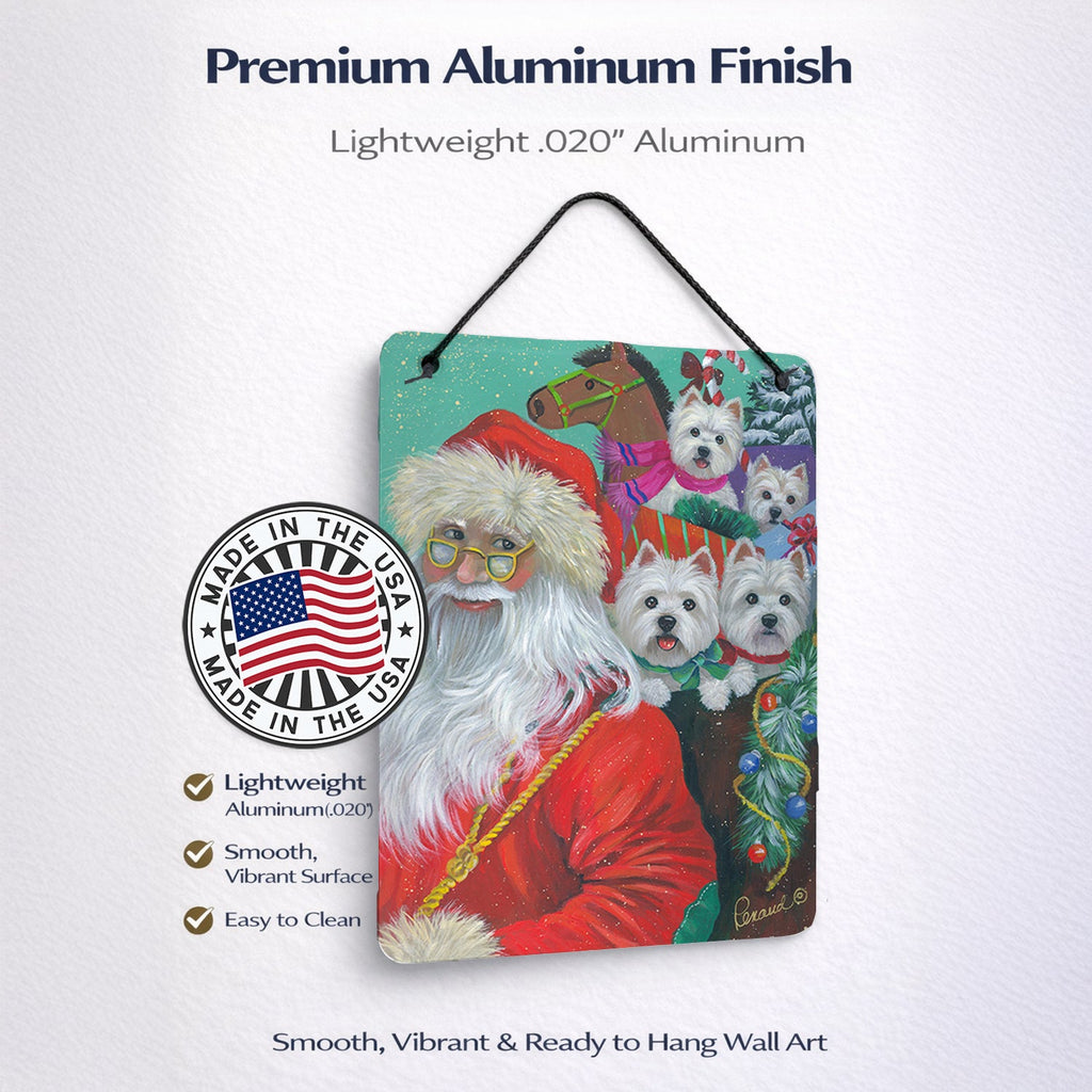 Westie Christmas Santa's Westies Wall or Door Hanging Prints Aluminum Metal Sign Kitchen Wall Bar Bathroom Plaque Home Decor Front Door Plaque, 12x16, Multicolor