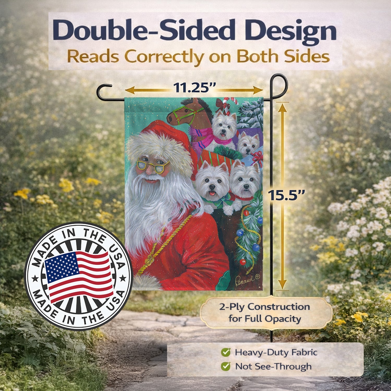 Westie Christmas Santa's Westies Garden Flag Mailbox Decorative Yard Banner Outside Patio Artwork for Flower Beds, Garden Size, Multicolor
