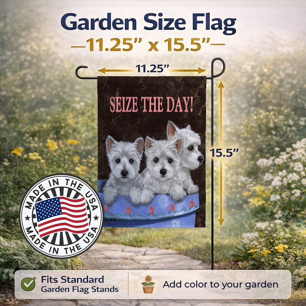 Westie Seize the Day Garden Flag Mailbox Decorative Yard Banner Outside Patio Artwork for Flower Beds, Garden Size, Multicolor
