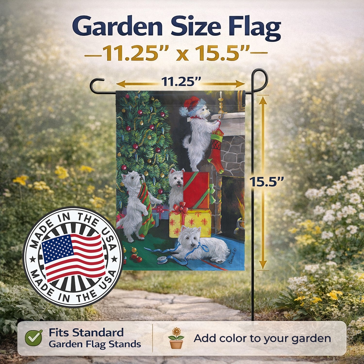 Westie Christmas Decorating Garden Flag Mailbox Decorative Yard Banner Outside Patio Artwork for Flower Beds, Garden Size, Multicolor