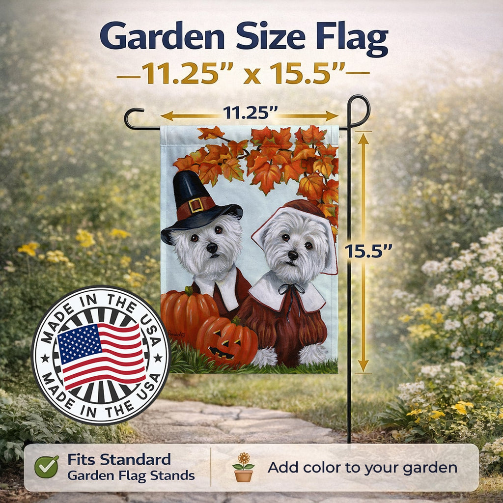 Westie Thanksgiving Pilgrims Garden Flag Mailbox Decorative Yard Banner Outside Patio Artwork for Flower Beds, Garden Size, Multicolor